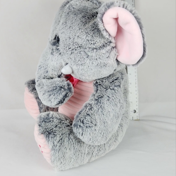 KELLYTOY GRAY & PINK STUFFED ANIMAL ELEPHANT 14" PLUSH w/HEART ON FOOT - Picture 3 of 10